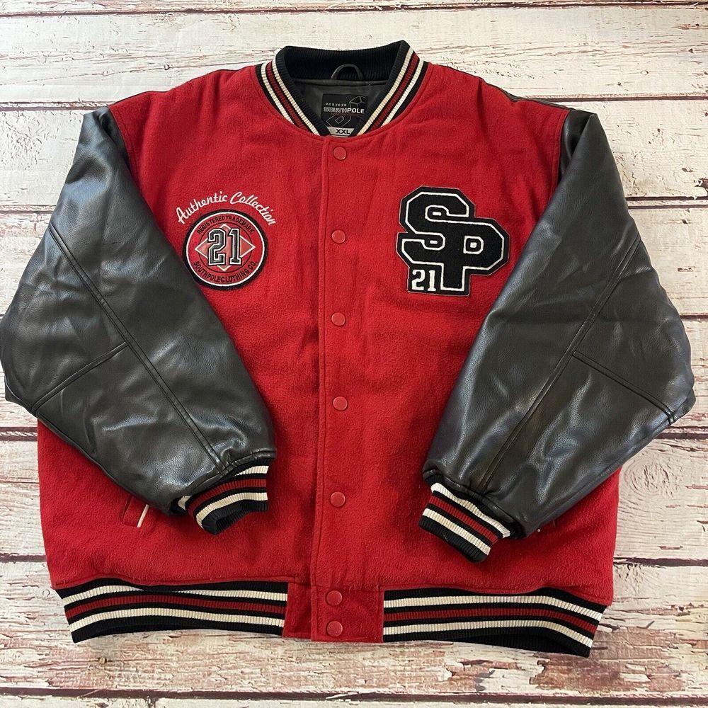 Vintage Southpole Varsity Jacket Size 2XL RN82628 Authentic Collection Red/Black